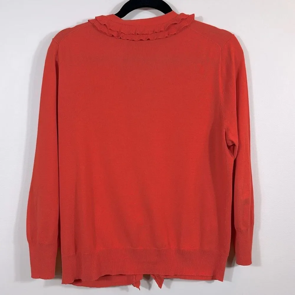 J. Crew Coral Orange Ruffle Button Front Coquette Cardigan Sweater Women Medium